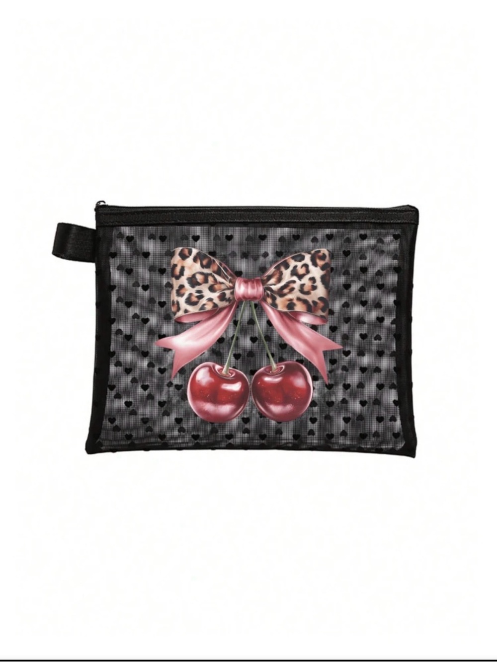 Black Clear Tote Bag Set with Pink Leopard Bow & Cherry Print - Picture 3 of 4